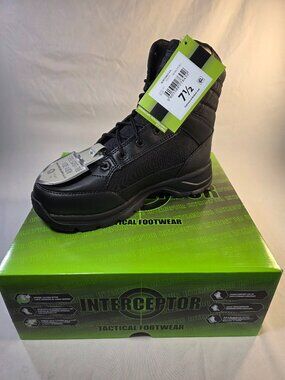 Interceptor Men's Black Leather Tactical Steel Toe Force 2.0 Boots Size 7.5 NWT